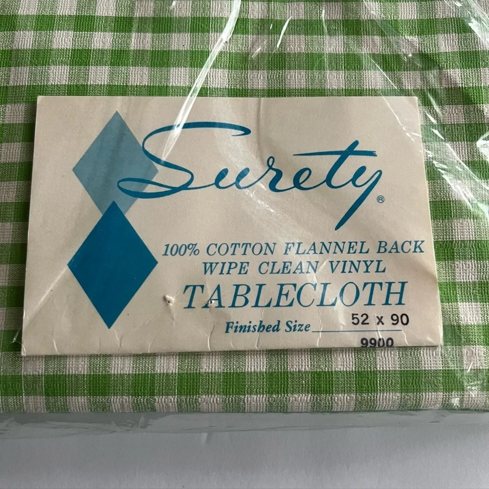MCM Tablecloth Vinyl Gingham Green Plaid 52” x 90” Surety VTG Open Package New